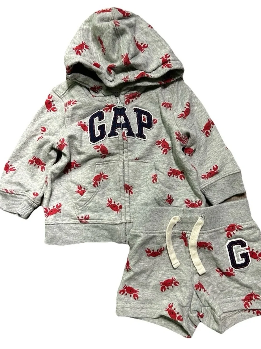 Baby Gap Matching Set Full Zip Hoodie Shorts Crabs Summer Size 3-6 Months